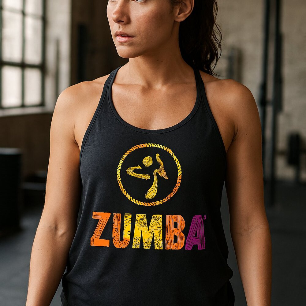 Zumba Tribe Wear Athletic Tank Top Strappy Back Tie Open Back Black SMALL